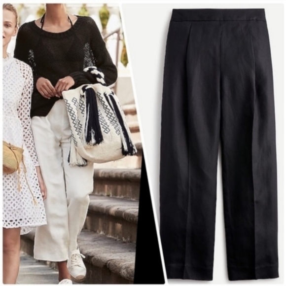 J. Crew Pants - NWT JCrew black high rise pleated pant in linen blend, sz 2